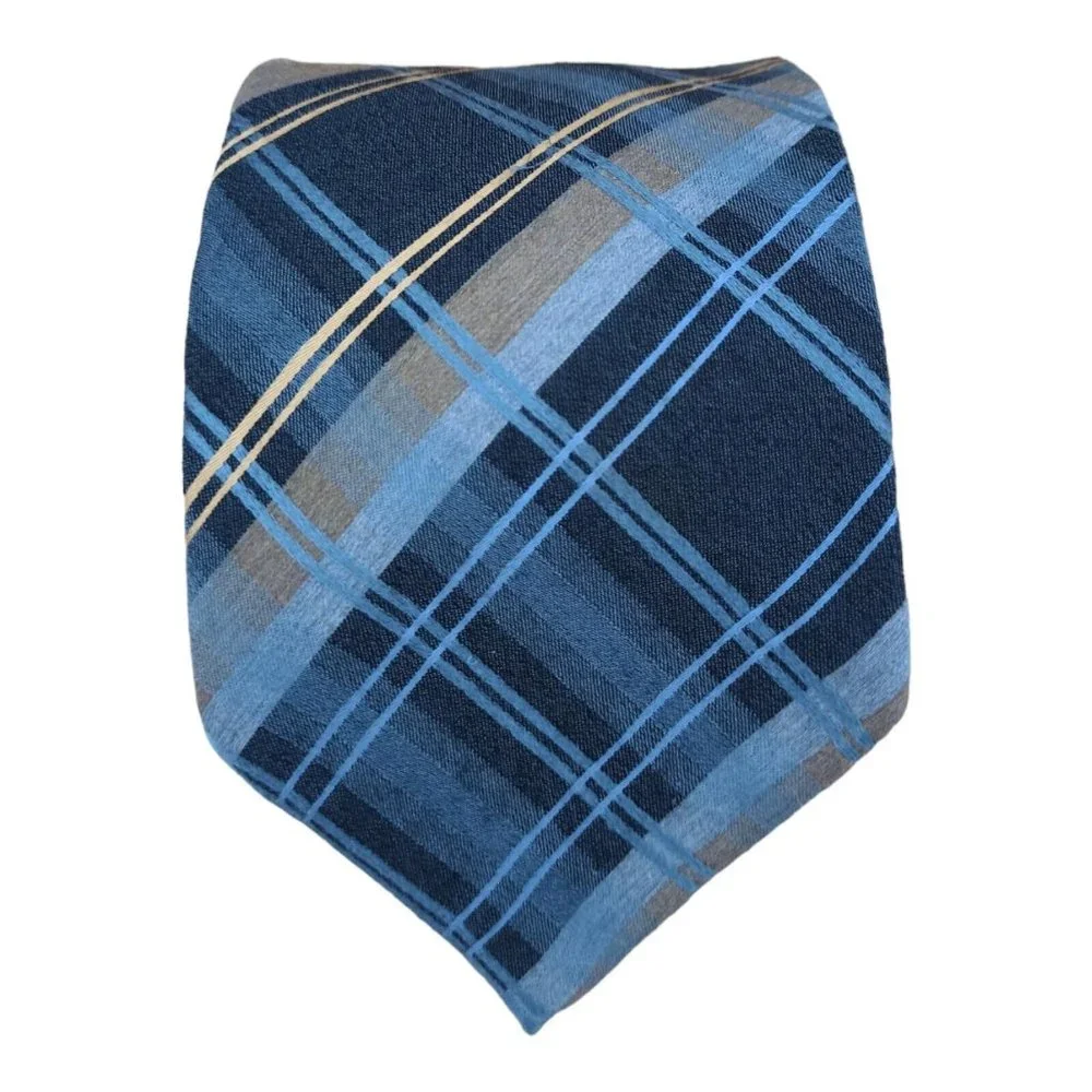 VITALIANO PANCALDI Blue Plaids & Checks Wool Tie ITALY 60"/ 4" EC - Picture 1 of 7